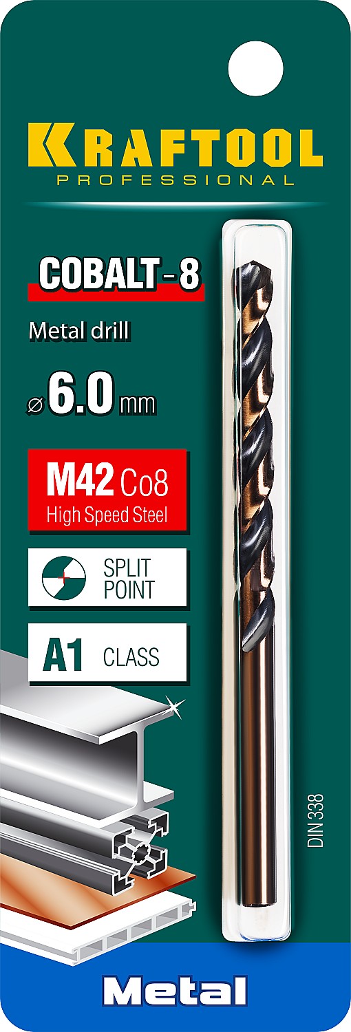 Сверло по металлу HSS-Co(8%) , сталь М42(S2-10-1-8), 6.0 х93мм, KRAFTOOL COBALT